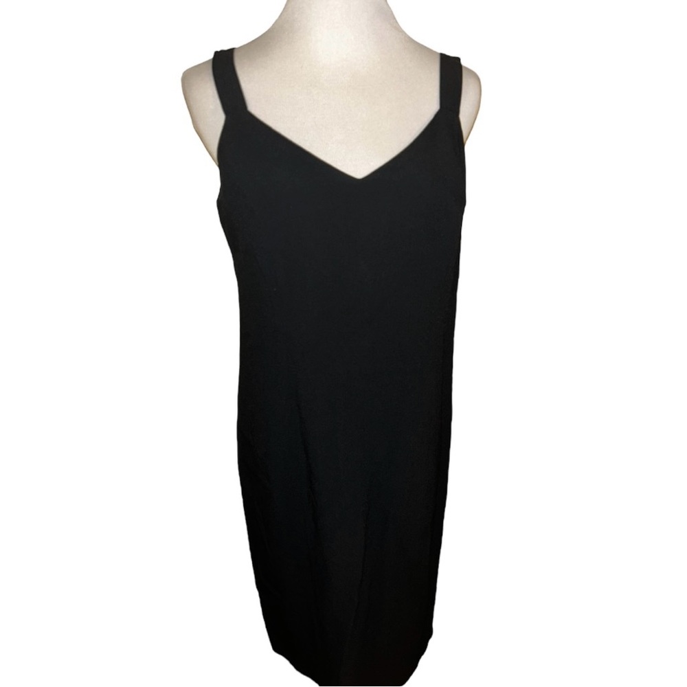 Classic Black Midi Slip Dress - Women's V-Neck